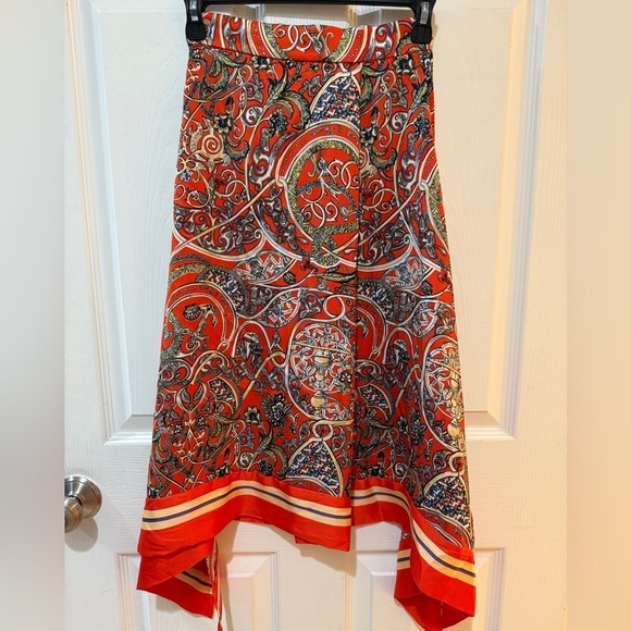 H&M Dresses & Skirts - H&M Vibrant Orange Patterned Scarf Skirt Pleat on left side Fall Autumn 🍁🪾